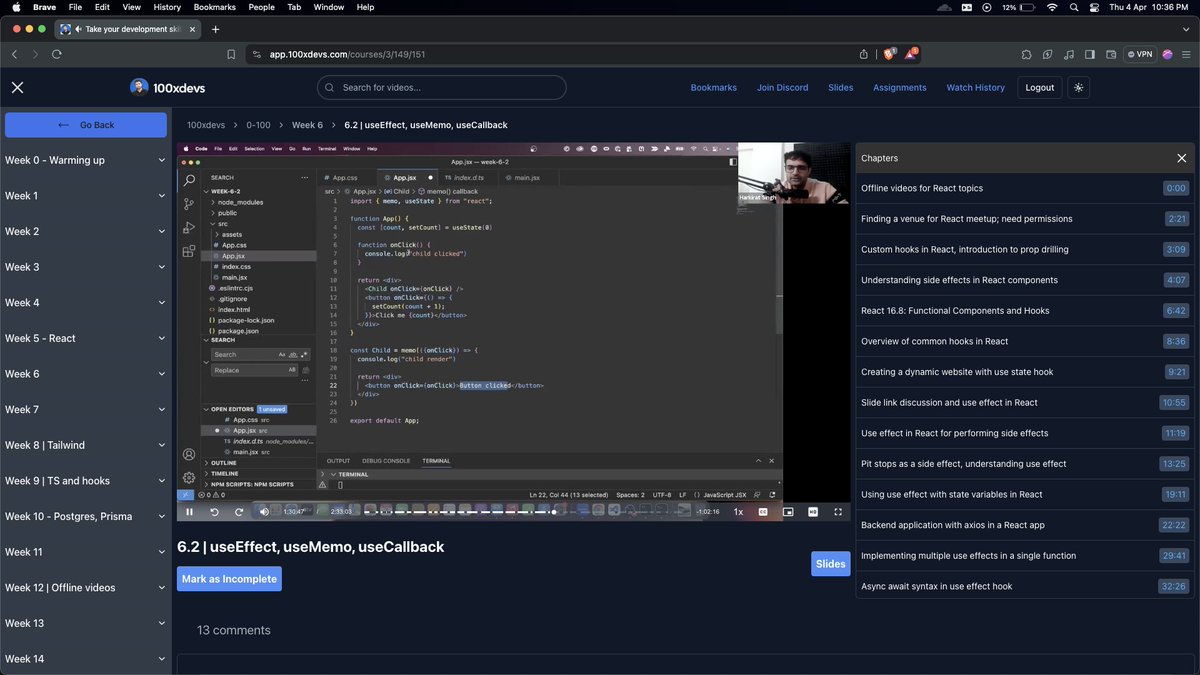 iota_xx's tweet image. Dived into React&apos;s depths in week 6 of #100xDevsCohort 
Explored topics like, React-returns
re-rendering
keys
wrapper components
and key hooks like useEffect 
useMemo
useCallback
and useRef, all backed by real-life examples.
#ReactDeepDive #LearningJourney 🚀