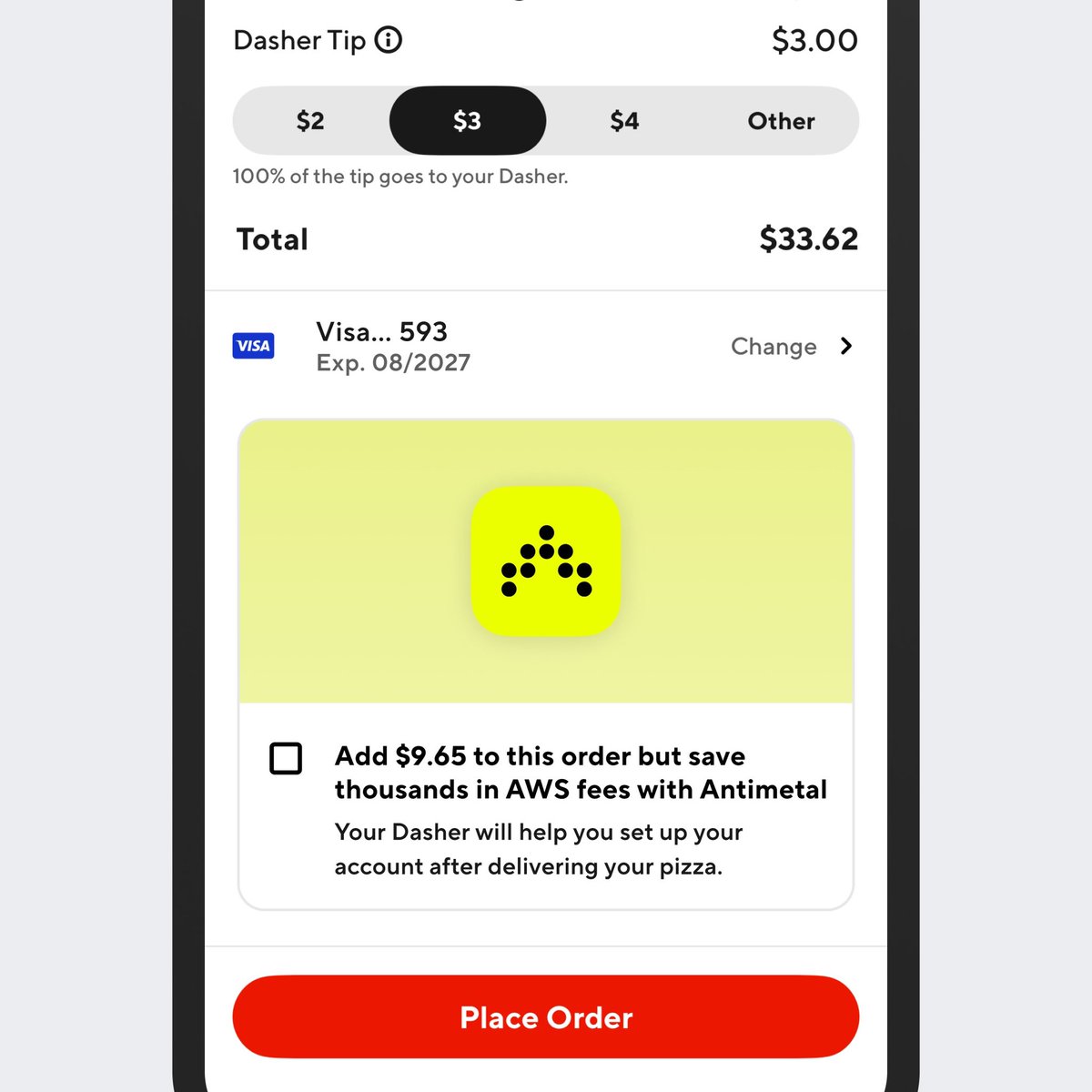DoorDash option to upsell B2B SaaS at checkout