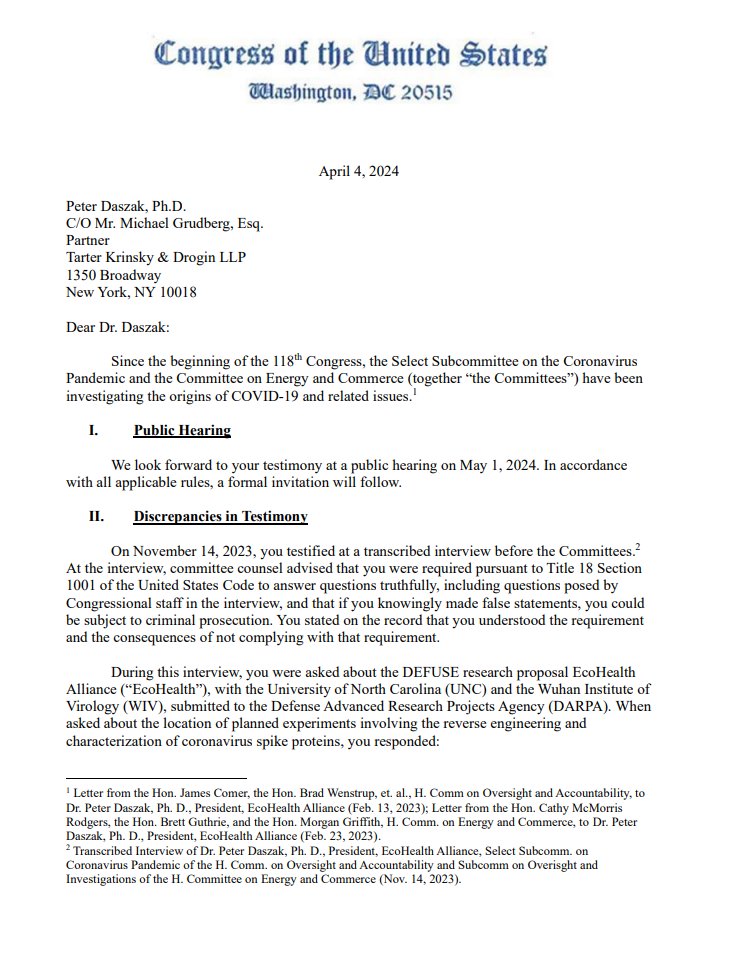 🚨BREAKING🚨 EcoHealth Alliance President Dr. Peter Daszak will testify at a public hearing on May 1, 2024. Dr. Daszak must answer questions about COVID-19 origins, dangerous gain-of-function research, and his relationship with the Wuhan Institute of Virology in China.