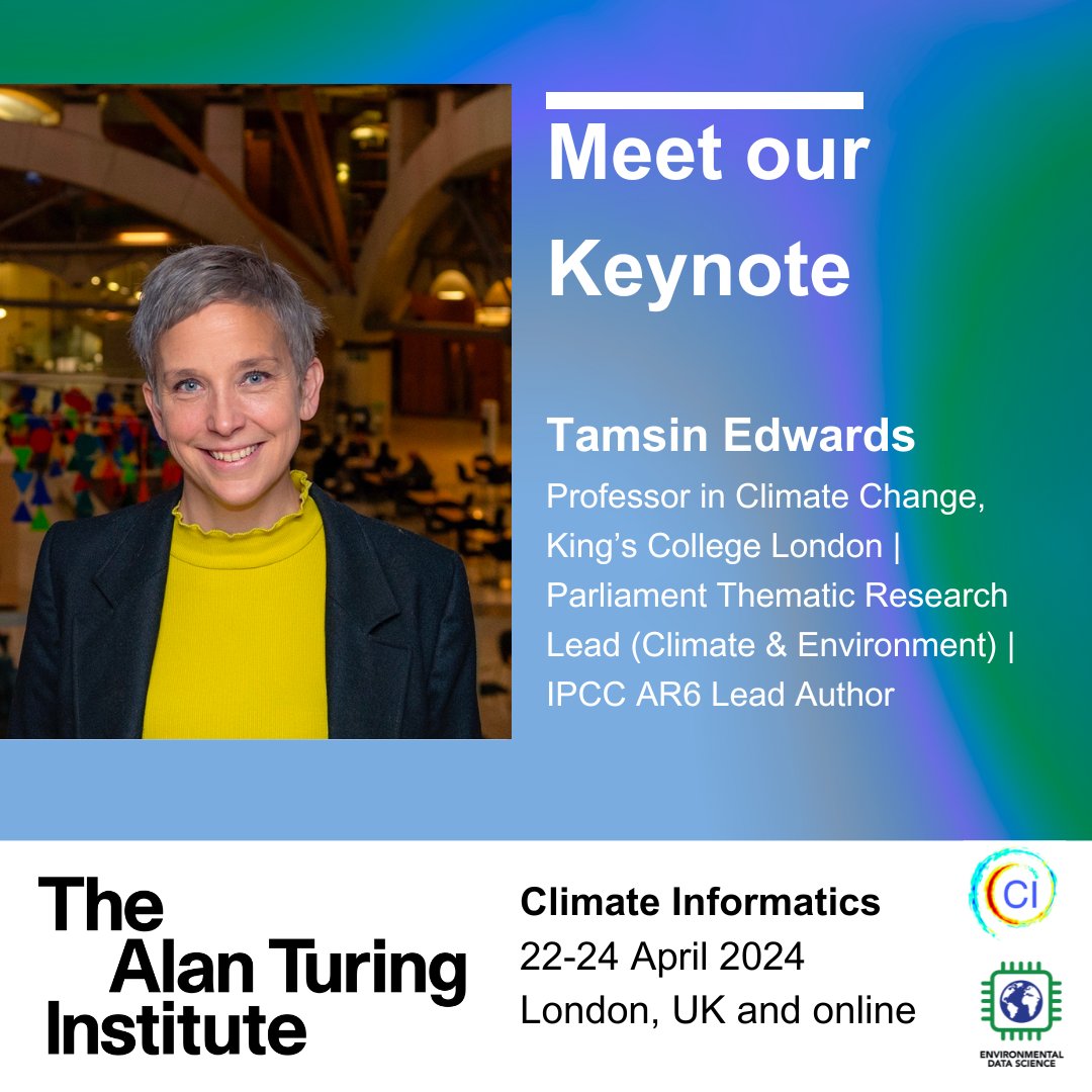 📢 First keynote reveal for #ClimateInformatics 2024: @flimsin! 📅 22–24 April @BMAHousevenue + online, hosted by the @turinginst. 🎟️ Registration closing 17 April or when capacity is reached. 🔗 bit.ly/49qRKR8