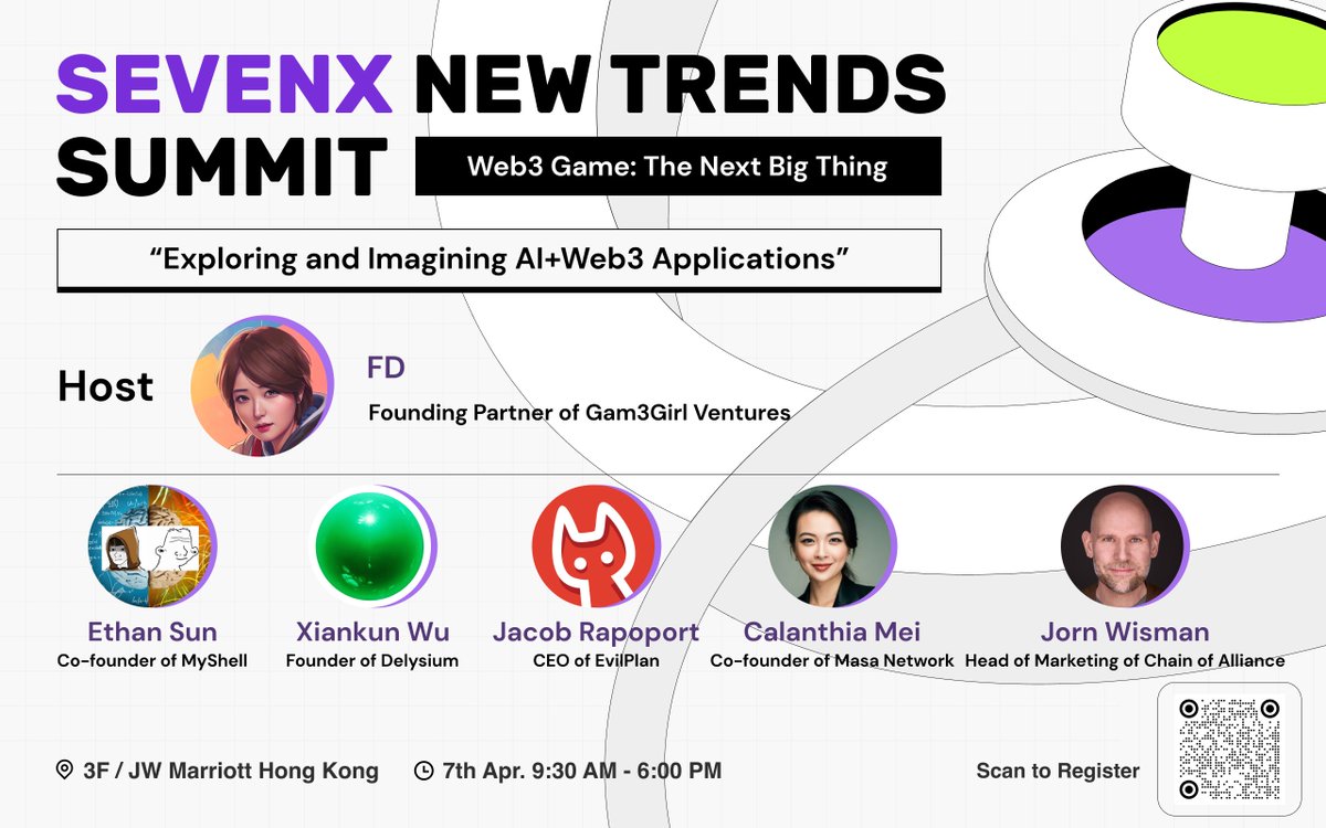 🔥Panel Spotlight at SEVENX NEW TRENDS SUMMIT | Web3 Game: The Next Big Thing🇭🇰 @festival_web3 🎮Join us to explore and imagine the future of AI+Web3 applications. RSVP➡️lu.ma/NewTrendsSummi… Meet our esteemed panelists: ​💡@ethan_myshell, Co-founder of @myshell_ai…