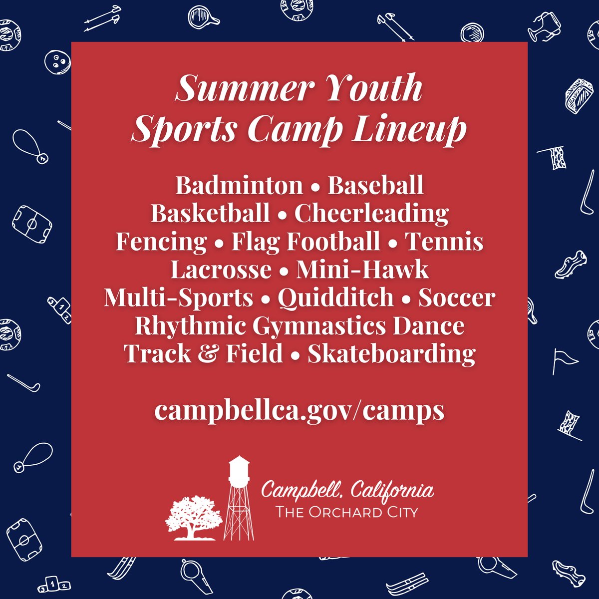 Calling all kids ready for an adventure-packed summer! From 6/10-8/23, our youth sports camps are the ultimate playground for excitement. Whether you're into Fencing, Cheerleading, Soccer, or any of our thrilling sports, get ready to jump into action! campbellca.gov/camps