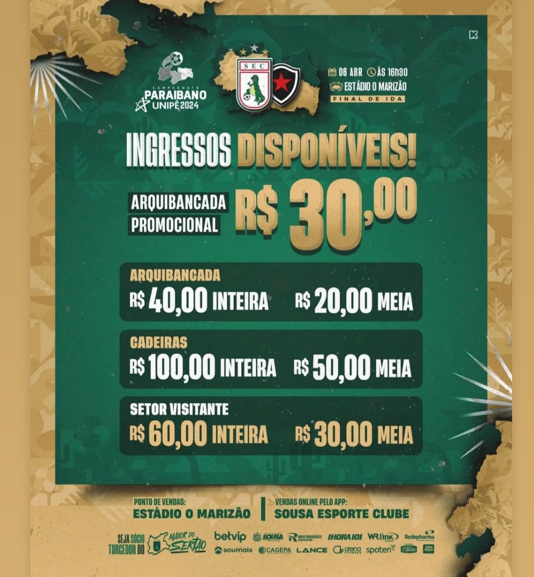 Os ingressos para primeira final entre Dino x Botafogo já estão disponíveis! 

#MaiorDoSertao