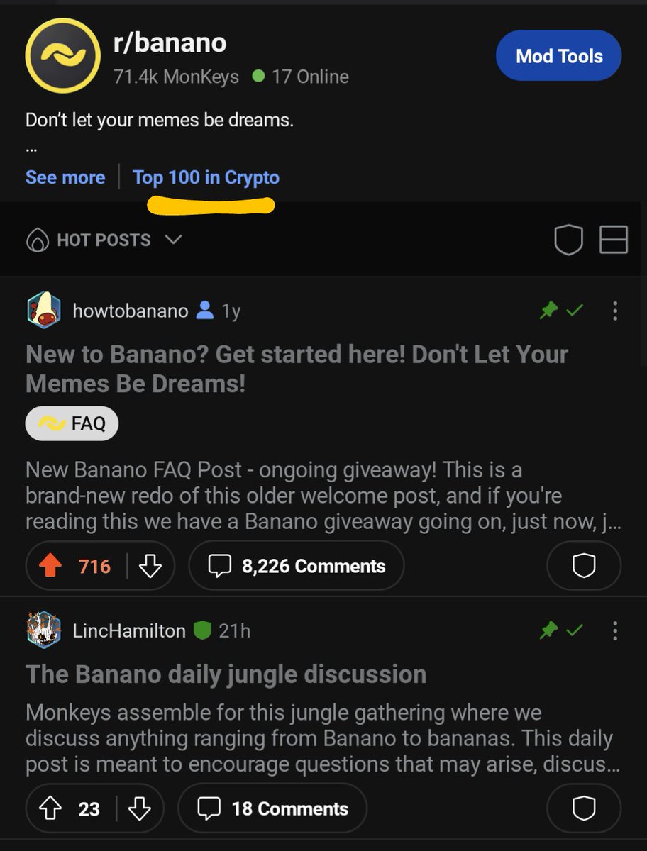 $BAN fact: The #Banano subreddit r/banano is amongst the Top100 crypto-themed subs <a href="/Reddit/">Reddit, Inc.</a> 
Find out why if you haven't joined yet:
reddit.com/r/banano
#reddit #crypto #real #memecoin #community #banfacts #6