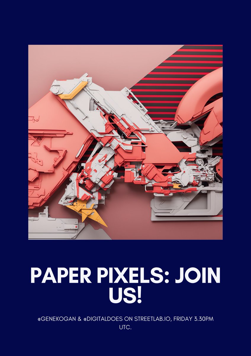 From high-resolution scans to AI-enhanced remixes, discover the meticulous process behind Paper Pixels ! Each piece is a universe waiting to be explored 💎 Join our AMA With @genekogan & @Digitaldoes Tomorrow at 3:30 Pm UTC to uncover the story behind this unique project.