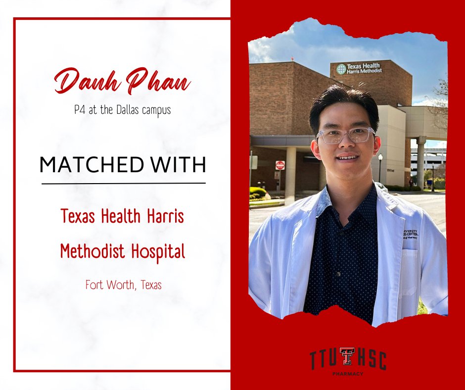 “I am beyond excited to have matched with Texas Health Harris Methodist. This opportunity is a significant step towards expanding my clinical knowledge, enriching patient care, and impacting the health and well-being of the DFW population.” – Danh Phan, on #PharmacyMatchDay