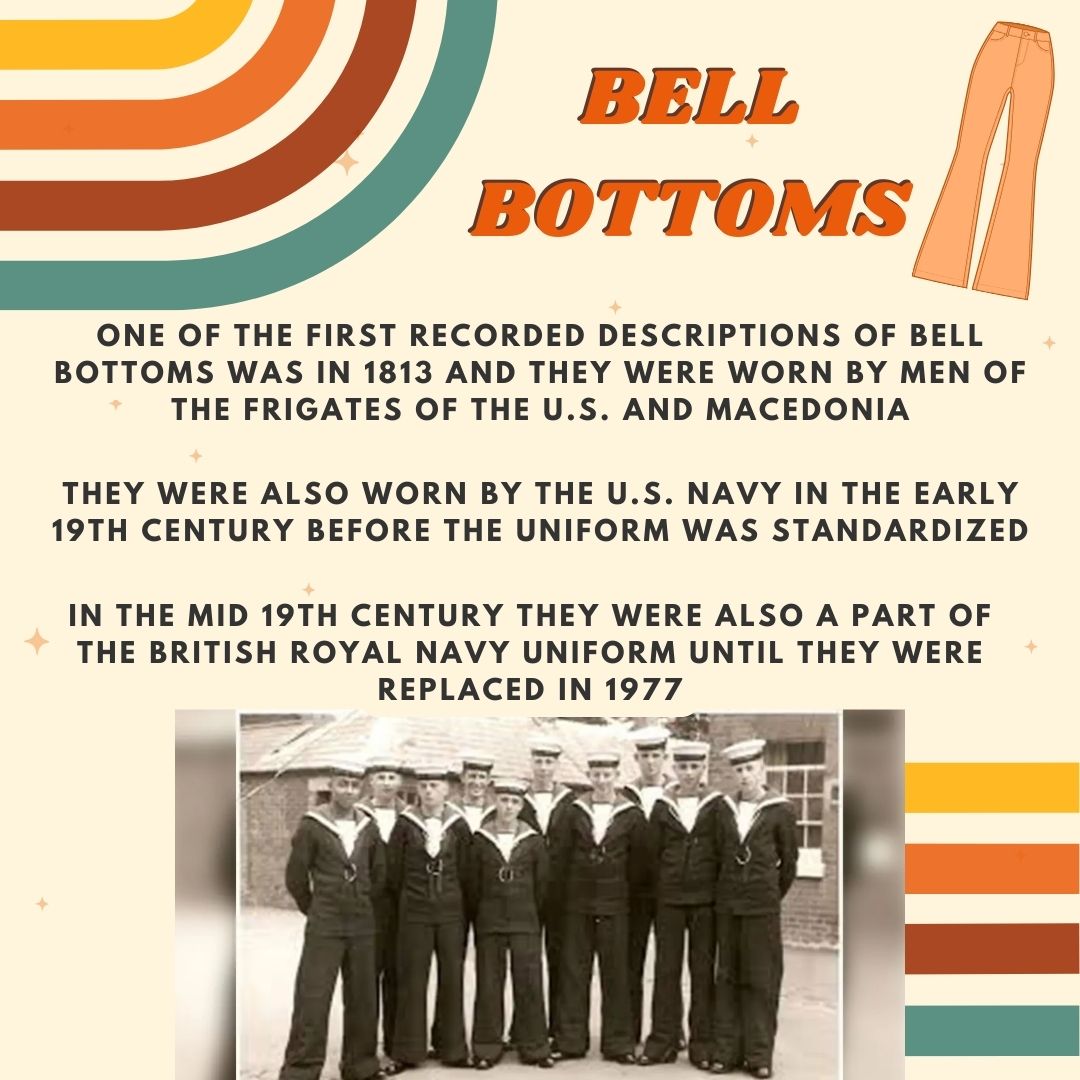 UNCG_CARS's tweet photo. Bell Bottoms (a.k.a. flares) are mostly known for being fashionable in the 1970's but they were worn well before that. Check out the fascinating history of bell bottoms and let us know if you prefer wide leg or skinny leg pants in the comments.

#uncg #uncgcars #bellbottoms https://t.co/fiHIzpfMyZ