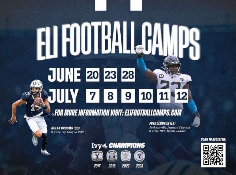 Thanks for the camp invite @yalefootball! Looking forward to the opportunity. @ChrisBergeski @WNWarriorsFB @truumindset