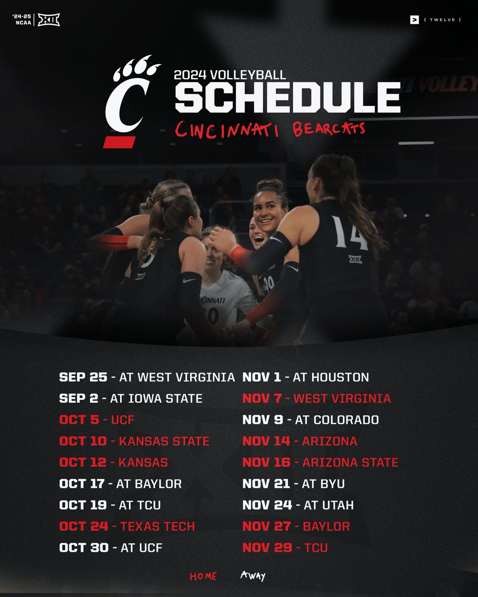 2024 #Big12VB Schedule Release 🏐 ✅ Cincinnati Bearcats | @GoBearcatsVB