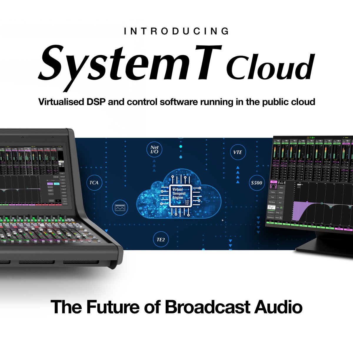 Solid State Logic Launch System T Cloud – A Pioneering Virtualised Mixing Solution for Broadcast Audio. Find out more about the future of broadcast audio: bit.ly/SystemTCloud