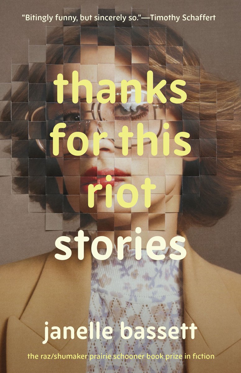 COVER REVEAL: My collection THANKS FOR THIS RIOT has a cover & it’s a weird, wonderful dream come true! You can't tell if this lady is flying apart or coming together--I so relate. Thanks to Amanda Muehlbauer + the @UnivNebPress team. Out 9/1. Preorder: nebraskapress.unl.edu/nebraska/97814…