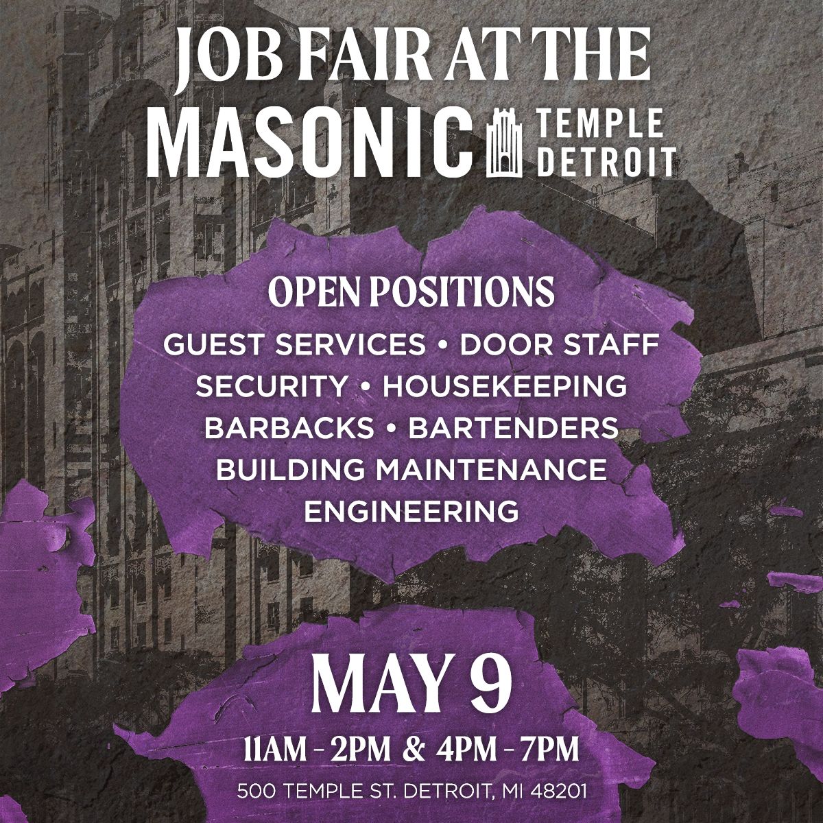 Want to work in the music industry? We’re hiring! Stop by our Job Fair on May 9 to apply 🌟
