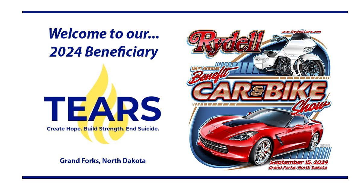 ***News from Rydell Cars, Grand Forks ND*** For Immediate Release - TEARS of Grand Forks The 2024 Rydell Car and Bike recipient has been awarded to:  TEARS of Grand Forks! Learn more: facebook.com/TEARSGF