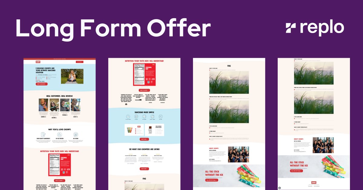 reploexpert's tweet photo. 🚀 Exciting News!🚀 We're thrilled to share our latest templates where we've taken inspiration from one of our favorite brands, Chomps, and designed their top 3 winning landing pages using Replo! https://t.co/wwjcP0h3ID
