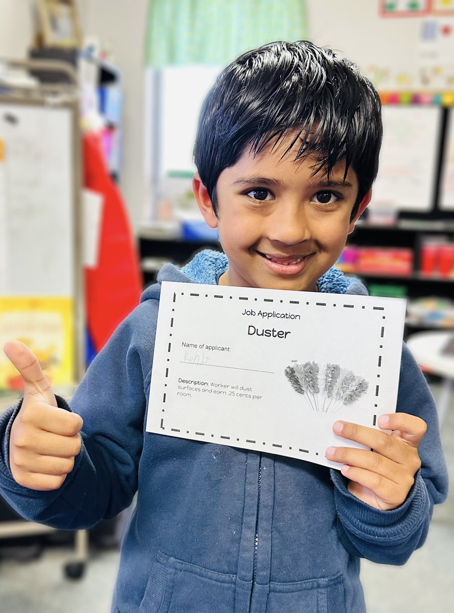 JUST HIRED!  Kinder learned they have to perform a skill for a job to earn income. Our K4 cuties can’t wait to start work! 🧹 #wilsonway