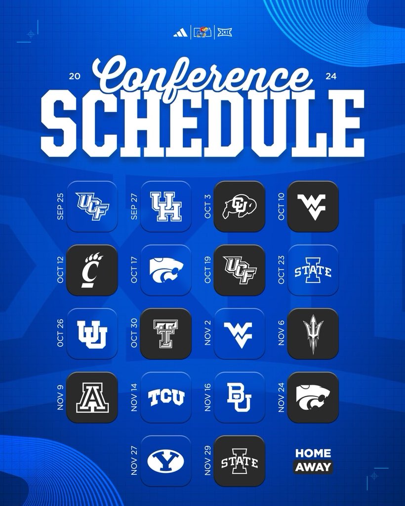 Tell a friend to tell a friend — our 2024 @Big12Conference schedule is here ✨ 📖: bit.ly/3vvfzZv #RockChalk