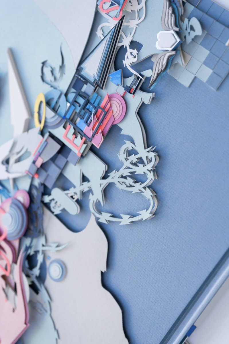 Hand-cut paper collage ‘New Morning’. By using several layers of hand-cut paper, I found new ways to create unique colorful compositions.

•Size: 53 x 60 cm
•Medium: High quality art paper, hand-cut, high quality glue
•Characteristics: Hand cut paper collage by DOES. Including