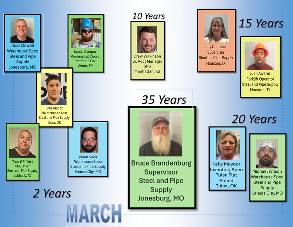 steelandpipe's tweet image. Congratulations to our employees who have Milestone Anniversaries in March. Be sure to congratulate them when you see them. #Workiversary #service