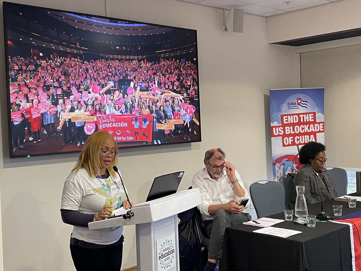 🇨🇺 “Cuba is a living society that fights to succeed against the odds.” Miroslava Pozo Pinares and Mariela Camacho Caballero, colleagues from @CubaSNTECD, send a message of resistance and thanks to all @NEUnion members for their continued solidarity. #NEU2024