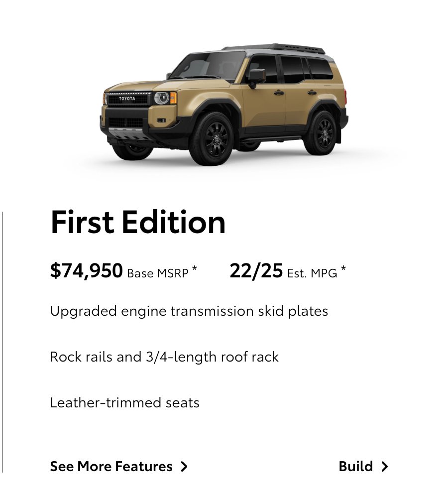 fisayosoyombo's tweet photo. By the way, the 2024 Toyota land cruisers smuggled in-country overnight by IBD Dende are insanely expensive: $55,950 if it’s a ‘Land Cruiser 1958’, $61,950 if a ‘Land Cruiser’ and $74,950 if a ‘First Edition’.

At the rate of N1,300 to a dollar, it amounts to N72,735,000, N80,535,000 or N97,435,000 respectively.

Let’s pretend that the lowest of the three grades were smuggled in, then we’re talking N72,735,000 times 3 smuggled land cruisers; that’s N218,205,000. Add the prices of the four coaster buses and that's seven vehicles worth over half a billion naira.

Half a billion naira surreptitiously moved into the country overnight, entirely bypassing the country's economy, yet the EFCC is uninterested. EFCC is going after Bobrisky for spraying naira notes!😂