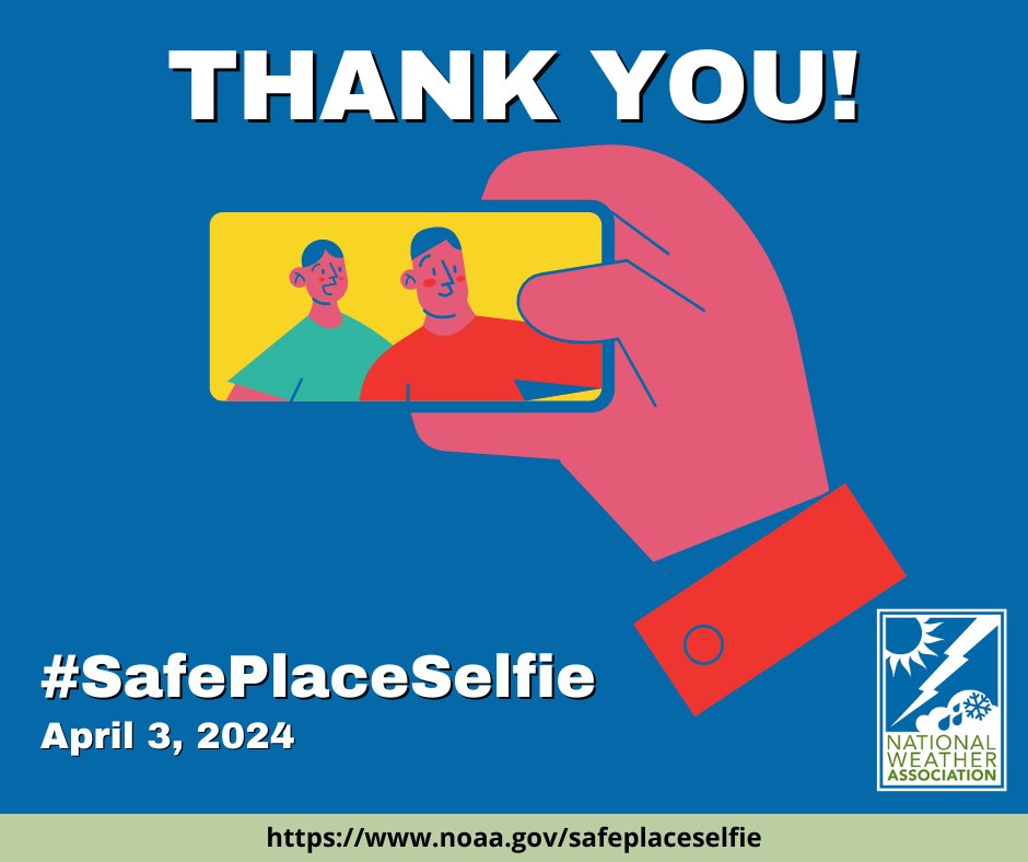 Thank you to everyone who participated in #SafePlaceSelfie Day! You demonstrated what it means to be #WeatherReady! When it comes to weather hazards in your area - don't be scared, be prepared!