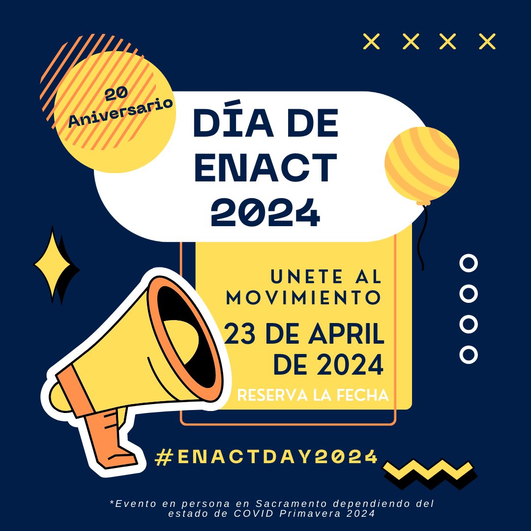 Register by Friday to join for the 20th annual ENACT Day on Tuesday, April 23 in Sacramento! This is an opportunity for community members to share their expertise with California decision-makers and advocate for better outcomes. Register: ow.ly/eskT50R8F4Y #health #equity