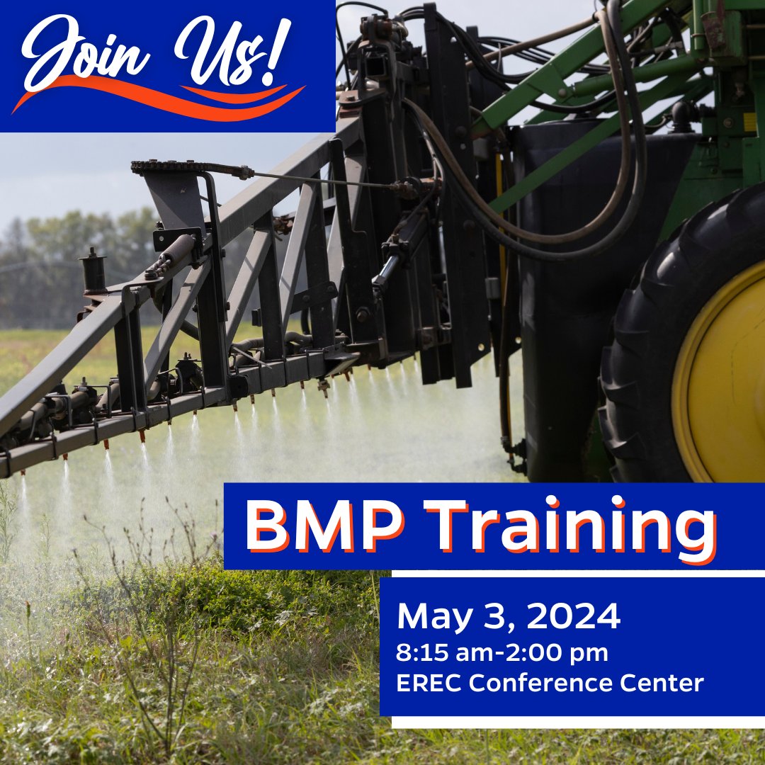 The in-person Best Management Practices Training will be held in the EREC Conference Center from 8:15 am to 2:00 pm on May 3, 2024. There will also be lunch provide for attendees. @UFSustainableAg @UF_IFAS Please register at the Eventbrite link eventbrite.com/e/eaa-best-man…