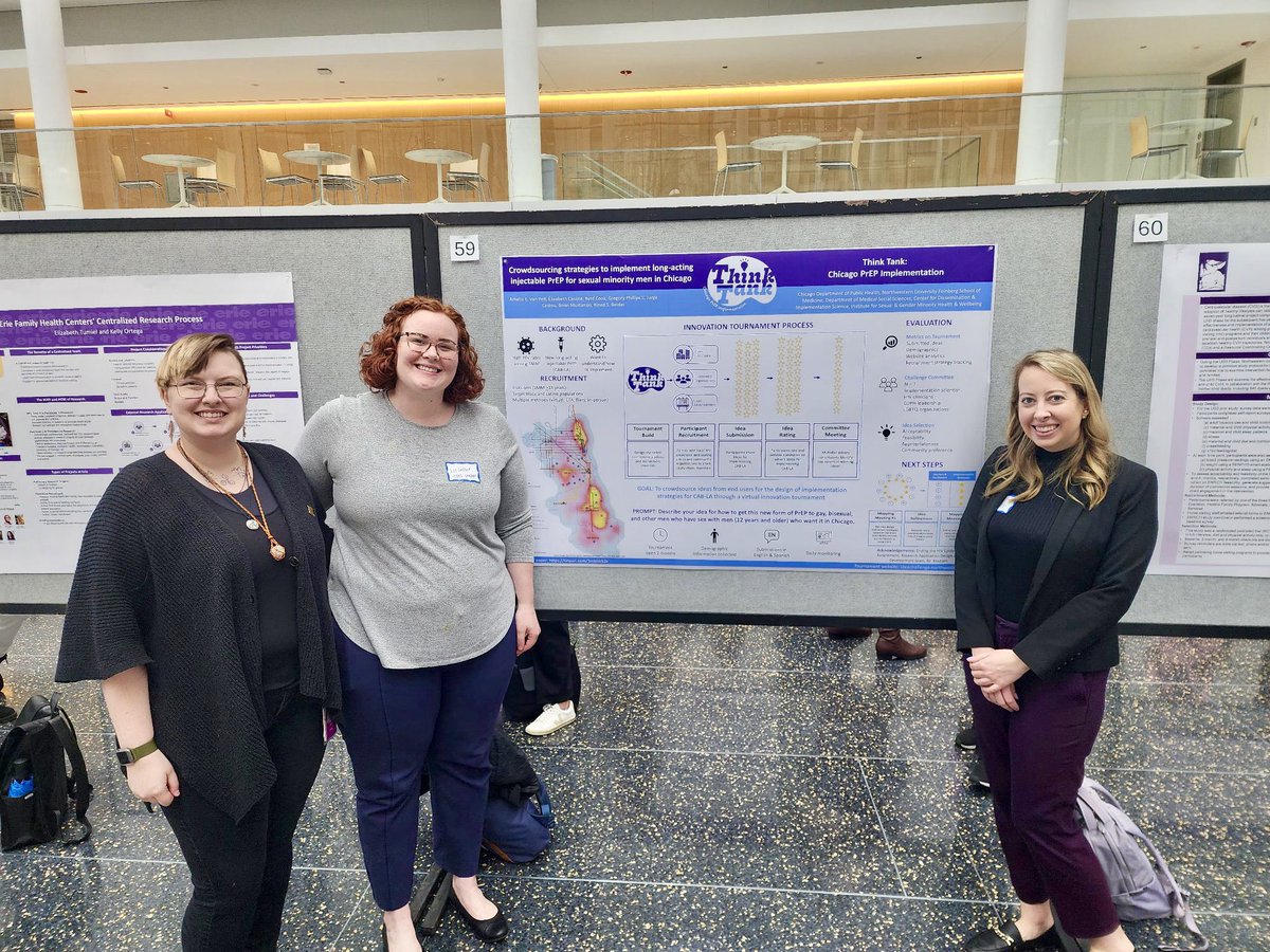 AmeliaVanPelt's tweet image. Fun day sharing our team’s methods for an innovation tournament crowdsourcing ideas for injectable PrEP implementation among SMM in Chicago at the @nu_ipham Population Health Forum! #impsci #hiv
