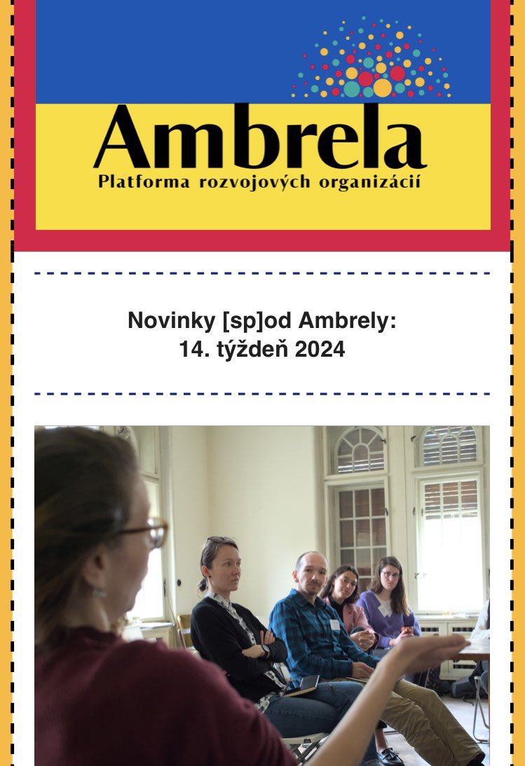 Vyšiel nový #newsletter z dielne platformy #Ambrela – Novinky [sp]od Ambrely. Je o programe Stronger roots a poveľkonočných aktivitách organizácií Ambrely. Vychádza s podporou #SR cez #SlovakAid a #EÚ cez program #StrongerRoots. Viac tu: mailchi.mp/57d42538f2ec/n… #osveta #gv #gce