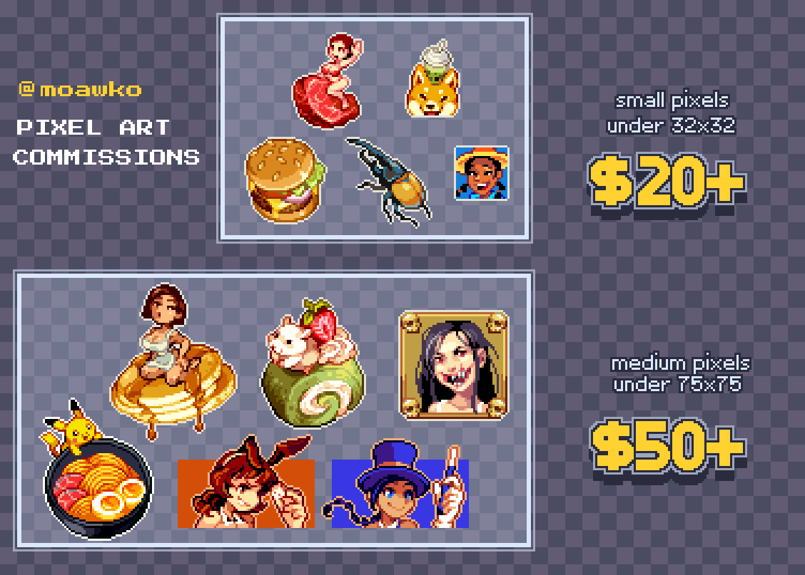 moawko's tweet photo. opening slots for some small #PixelArt commissions! shares appreciated, more info in thread https://t.co/QQjRAasleu