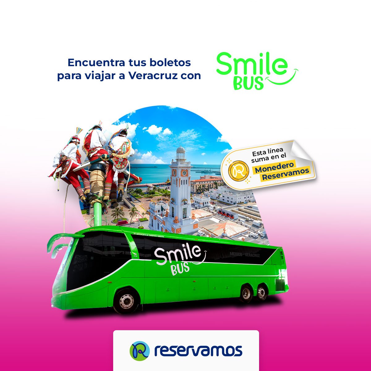 ¡Grandes noticias! Ahora también puedes comprar tus boletos para viajar a Veracruz con Smile Bus. Descubre una nueva manera de disfrutar tu viaje con comodidad y seguridad. ¡Compra ahora en Reservamos! bit.ly/3xnE5MD