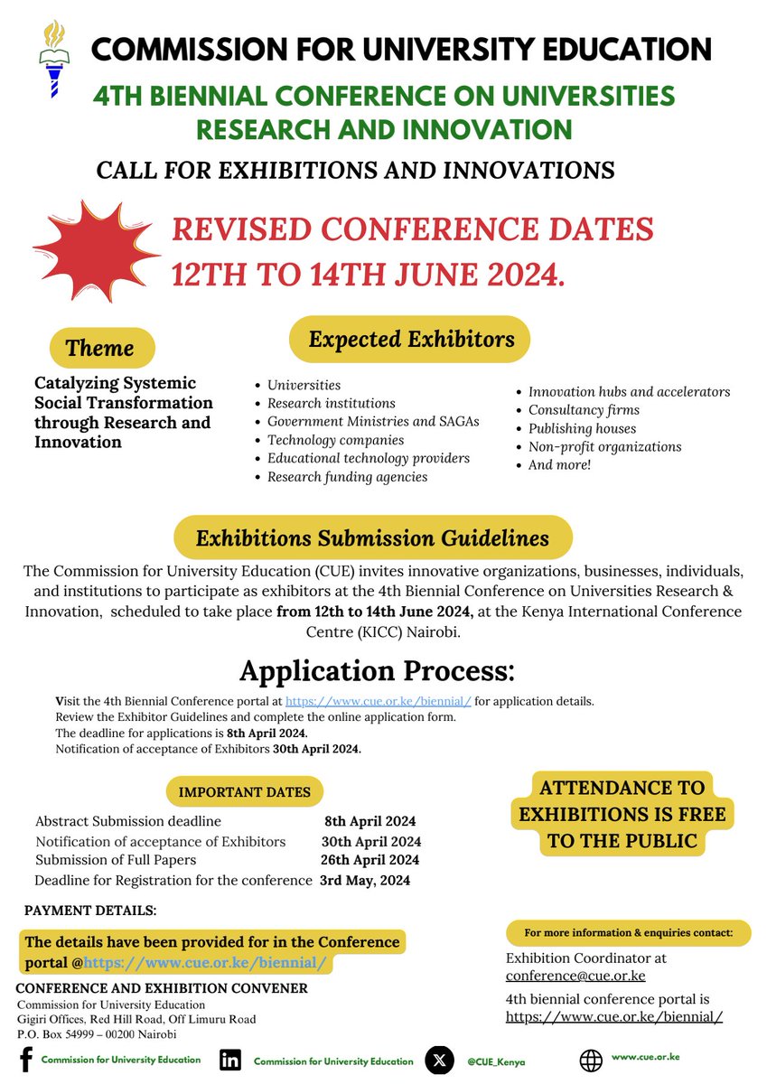 The Commission invites stakeholders to its 4th Biennial Conference on Universities Research and Innovation, now scheduled for June 12th - 14th, 2024. Don't miss out on these updated dates! #conference #research #innovation