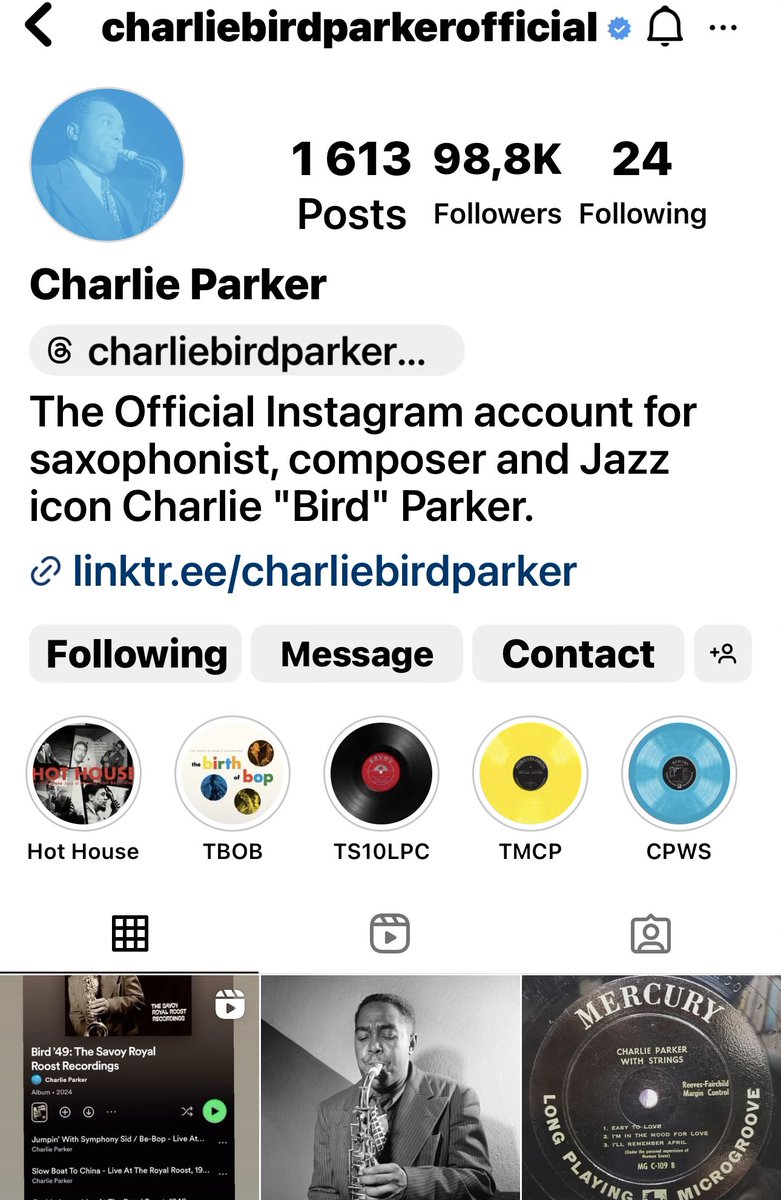 Charlie Parker Instagram followed me! I know it’s the estate and not the real Charlie Parker. But I am giddy with delight. Any connection whatsoever to this level of musical genius is fine with me. Charlie Parker & Miles Davis & Joe Walsh & Eagles are my personal favorite