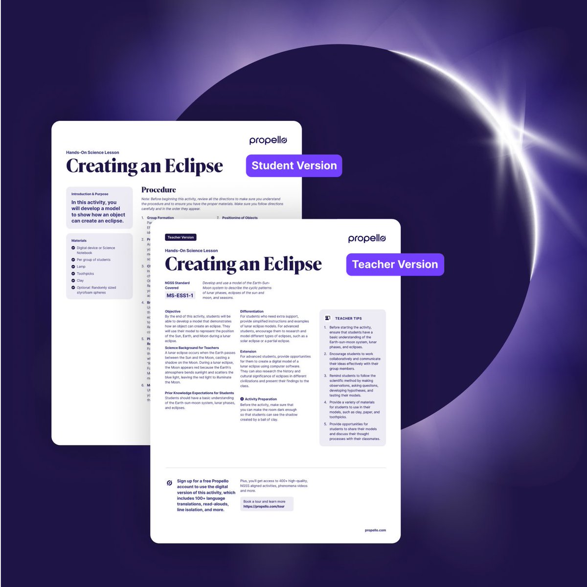 We've been busy working on a huge project to make the upcoming eclipse special for educators. We shipped 600 Total Solar Eclipse Kits to schools within the path of totality including ISO certified glasses and two standards-aligned lessons. Read more 👉 prpllo.co/3TJsqiz