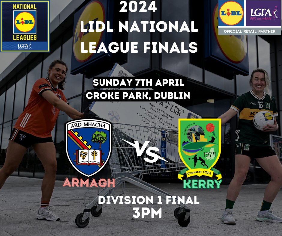A first @lidl_ireland National League Division 1 title for @ArmaghLGFA - or a 13th for @kerryladiesfoot and back-to-back crowns? 🏆 Join us at @CrokePark next Sunday for the 2024 Lidl NFL Division 1 Final! Tickets➡️ bit.ly/4ceQTom #SeriousSupport #GetBehindTheFight
