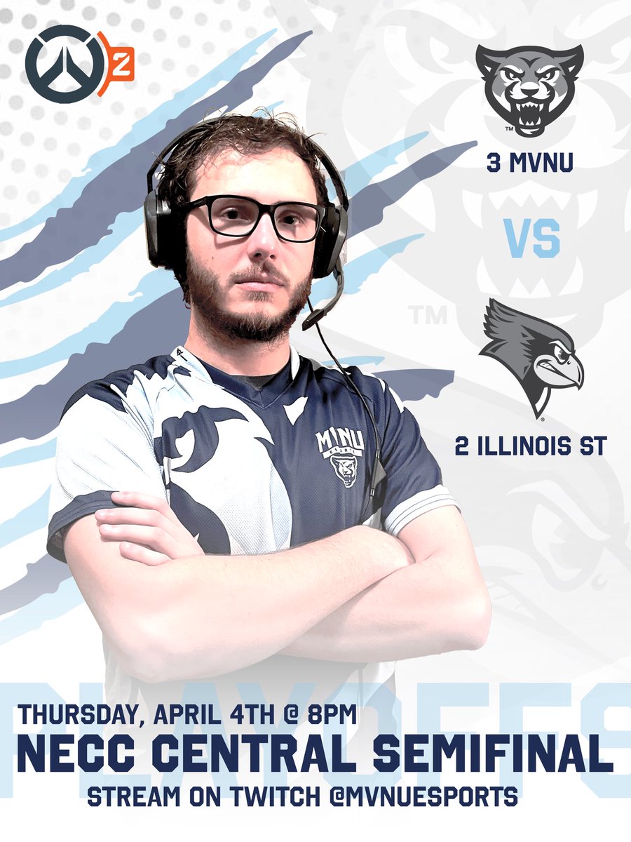 Our #Overwatch2 Cougars continue their playoff run with a best-of-5 series against Indiana University in a semi-final match!

⏰ Tonight at 8PM EST

Broadcast: twitch.tv/mvnuesports

#MVNUesports #GoCougars