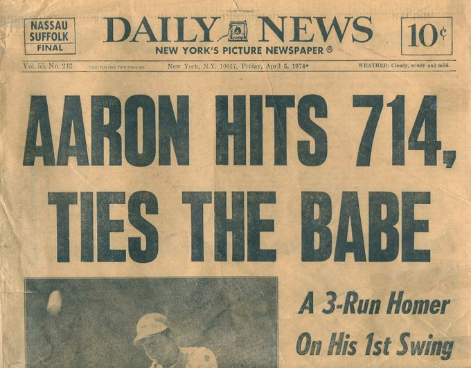 #OTD 1974: On #OpeningDay  in Cincinnati, #HankAaron hit his 714th career home run tying Babe Ruth's record. americansportshistory.com/2013/03/31/han…… #SportsHistory #baseball ⚾️