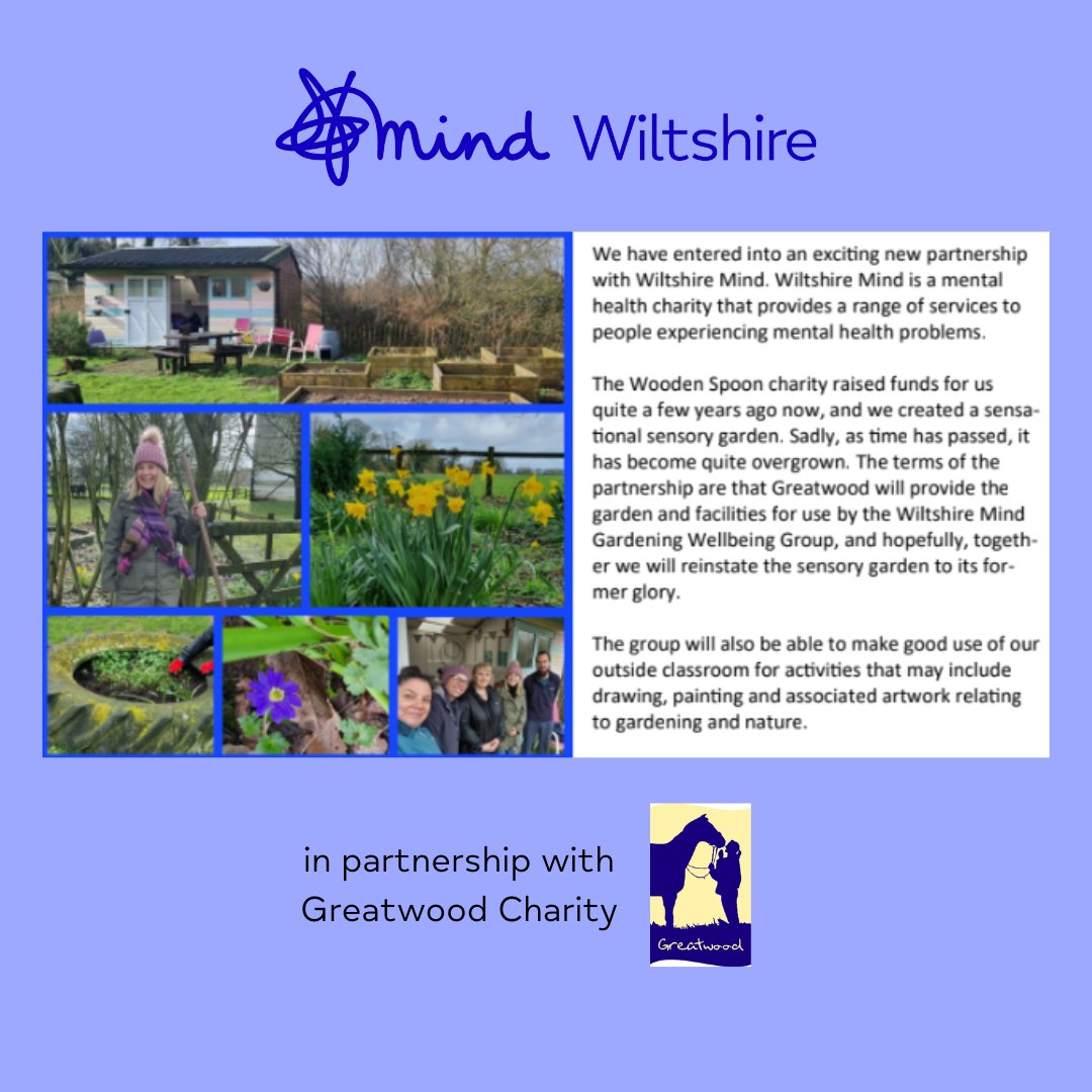 Have you heard about our new gardening for wellbeing group? We have teamed up with @greatwoodhorses to restore an amazing sensory garden! Want to join? Send an email to supportgroups@wiltshiremind.co.uk for all the details. #gardeninggroup #mentalhealthsupport #springvibes
