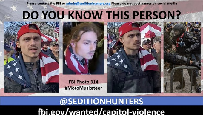 Please share across all platforms. #DoYouKnow this person?? Please contact the FBI with photo 314 tips.fbi.gov or contact us at admin@seditionhunters.org Please do not post names on social media #MotoMusketeer