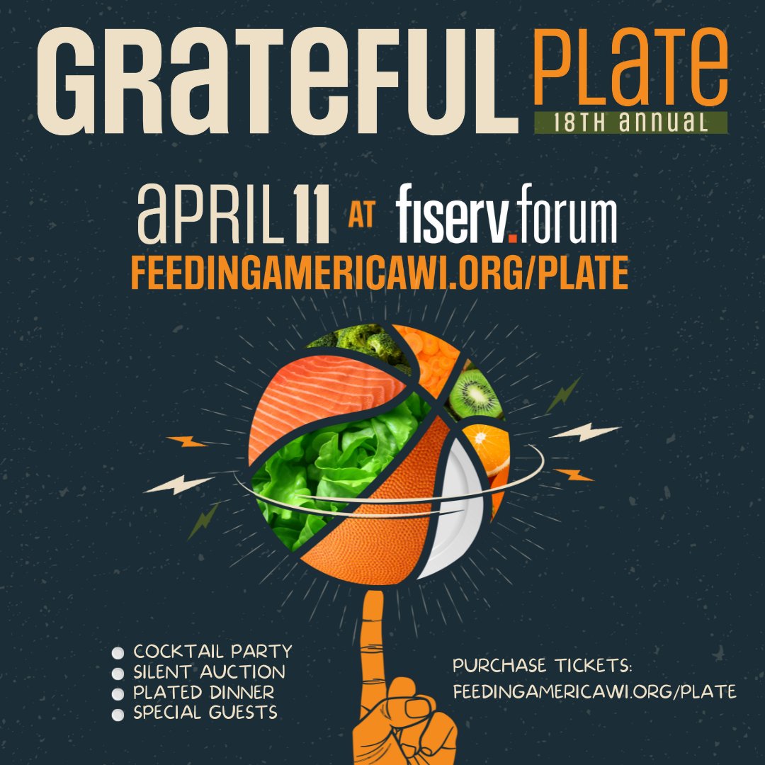 🌟 One week until the gala! 🌟 Join Feeding America Eastern Wisconsin on Thursday, April 11, at 5 p.m. at Fiserv Forum in Downtown Milwaukee for an unforgettable evening dedicated to fighting hunger in our community. Our 18th annual Grateful Plate Gala celebrates our progress