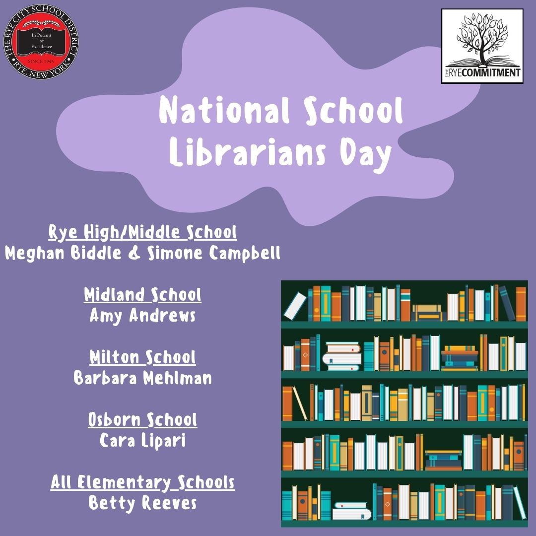 Happy National School Librarian Day! Your dedication to building a love for reading and learning in our students is so appreciated.📚🔴⚫️#RyeCommitment