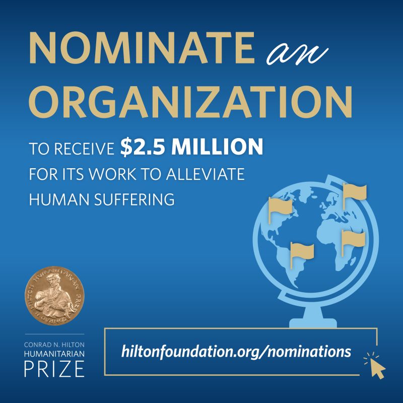 🏆 Nominate now for the prestigious Hilton Humanitarian Prize! 🌍 Every year, we honor organizations making remarkable strides in humanitarian efforts. Here's your chance to shine:

Nominate today!
🔗 bit.ly/3vGZaBi

#HumanitarianPrize #NominateNow 🌟