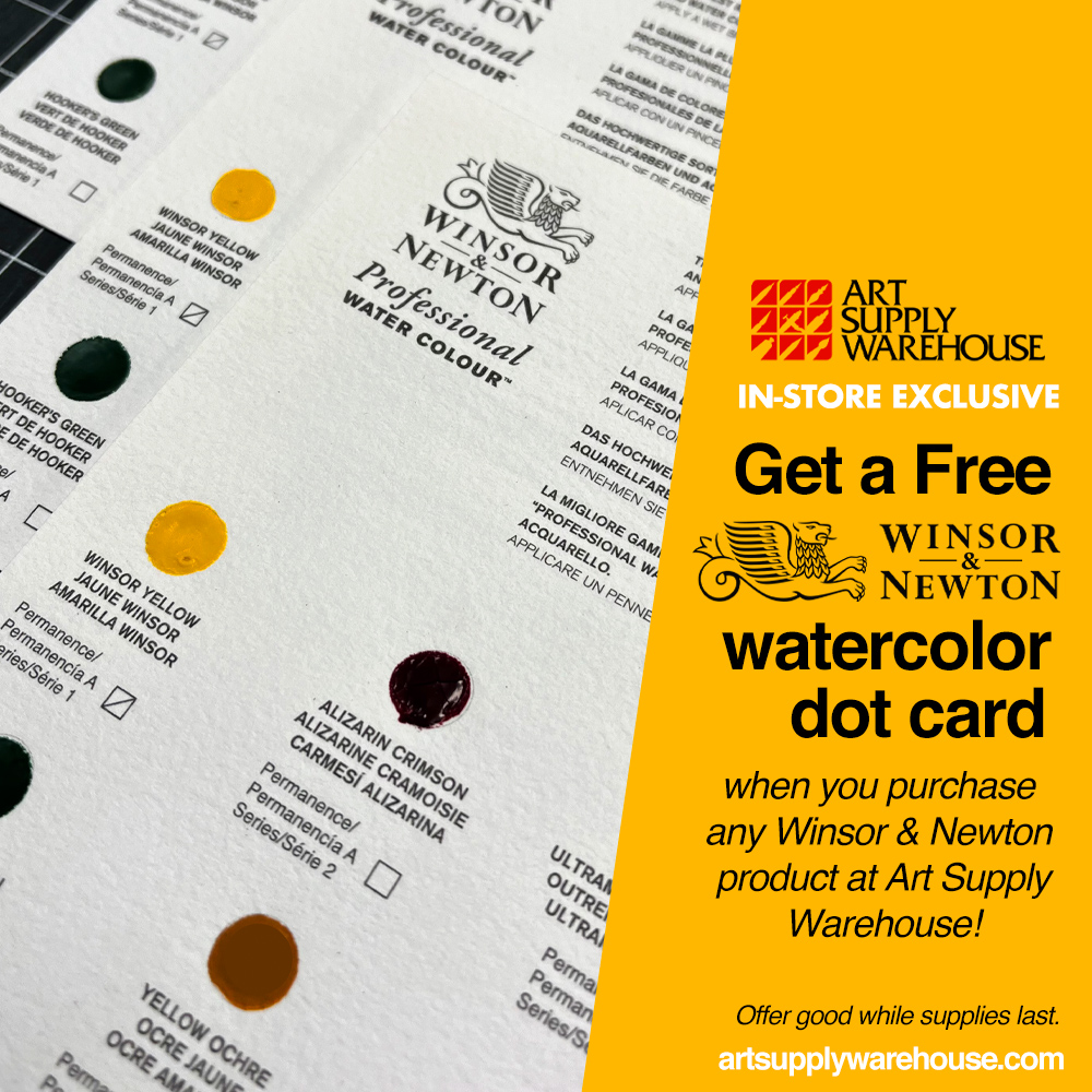 Happy Thursday! ✨ Stop by your favorite art store and get a Free Winsor & Newton Watercolor Dot Card with any Winsor & Newton purchase. All you need is water and a paint brush. Good thing you'll be at an art store... In-Store Only While supples last.