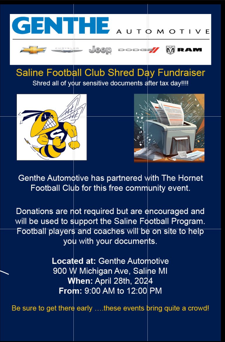 Thanks to Genthe Automative of Saline for their partnership in this awesome fundraising event!!