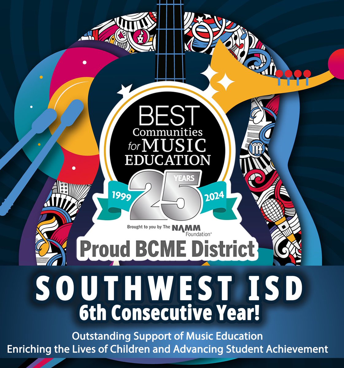 #WeAreSW A round of applause for Southwest ISD for being recognized as a #BestCommunitiesforMusicEducation by the @nammfoundation! Congratulations to our dedicated students, teachers, administrators, Board, and community members! This is our 6th consecutive year!! @swisd