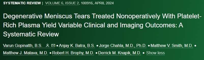 Check out our study evaluating PRP injections for meniscal tears! @batranjayk @jachahla …pysportsmedicineandrehabilitation.org/article/S2666-…