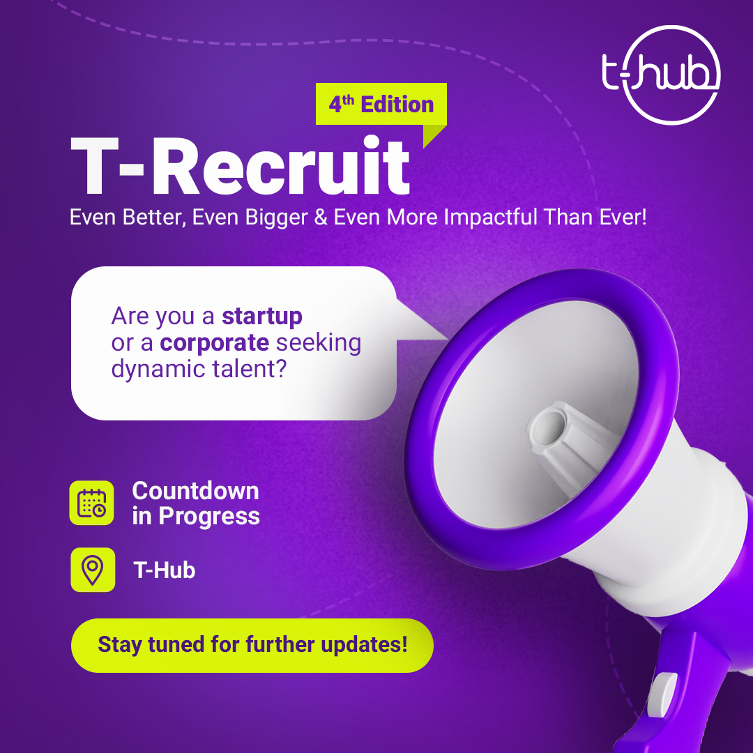 Join us for the 4th edition of T-Recruit, the ultimate recruitment mela powered by T-Hub, where startups & corporates can come together to discover the perfect talent to fuel their growth journey. Stay tuned for more updates! #InnovateWithTHub #THub