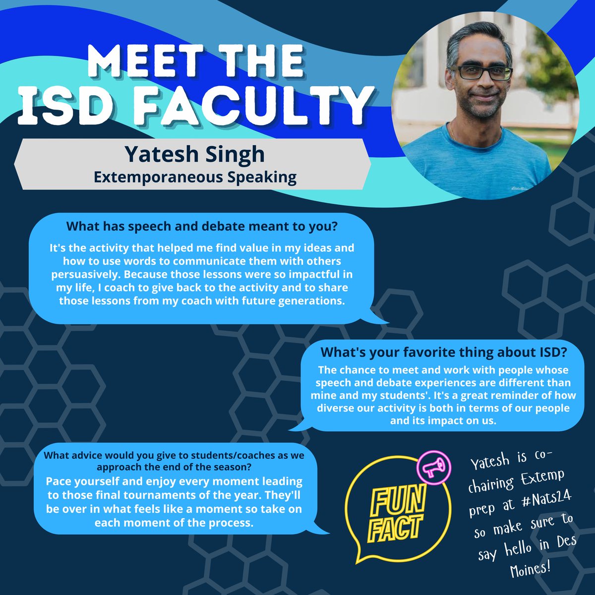 Meet two of the amazing faculty members that you can work with this summer at ISD 2024, Rachel and Yatesh!

Sign-up to work with them now at ispeechanddebate.com!