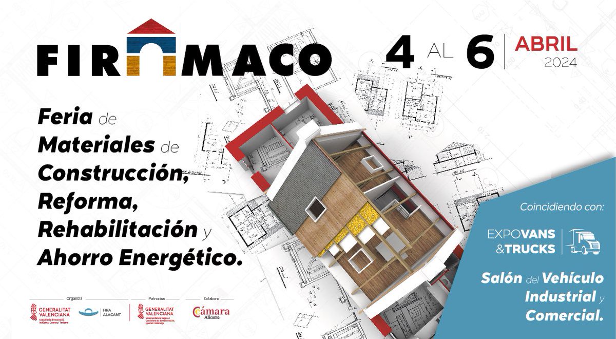 Os esperamos del 4 al 6 de abril en el Pabellón 1 de IFA - Fira Alacant.

👷🏼‍♂️🏡 FIRAMACO, la Feria de Materiales de Construcción, Reforma, Rehabilitación y Ahorro Energético

🚐🔌 EXPOVANS &amp; TRUCKS, el primer Salón del Vehículo Industrial y Comercial.