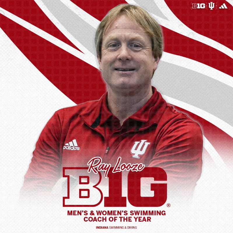IndianaSwimDive's tweet photo. For the second-straight season, Indiana has swept the men's #B1GSD postseason awards. 

@IURayLooze is the @bigten Men's &amp; Women's Swimming Coach of the Year.